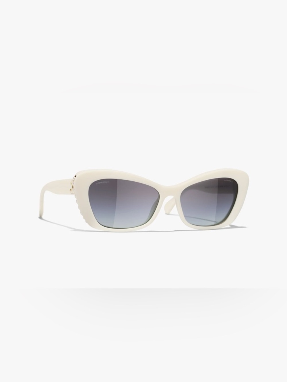 Chanel White Cat Eye Sunglasses with Pearl Accents